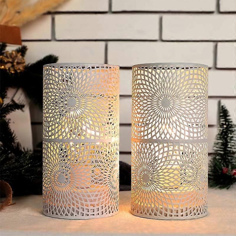 Set of 2 White Table Metal lamp Battery Powered Cordless Accent Light with Edison Style Bulb Battery Operated Great for Weddings Parties Patio Events