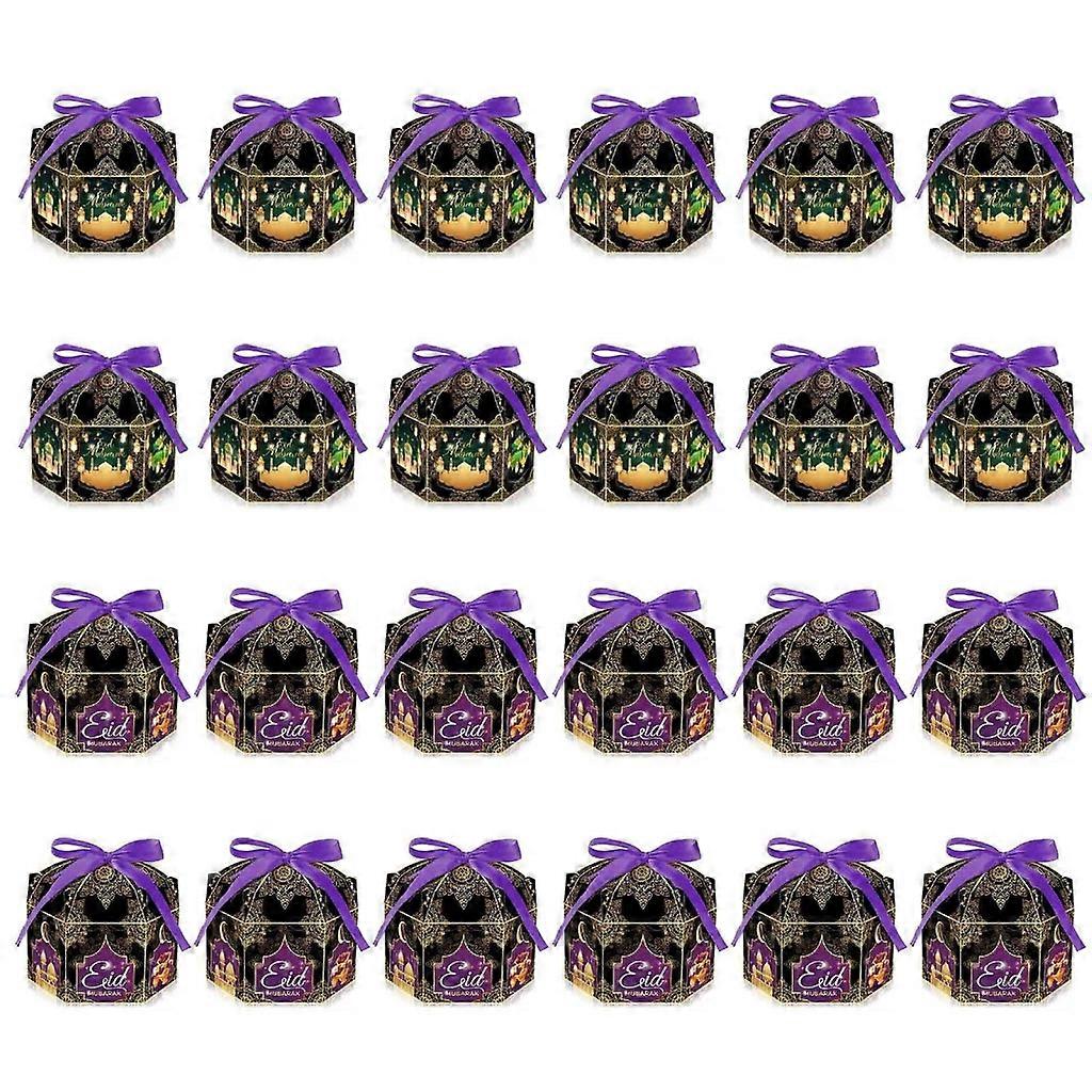  24PCS Gable Boxes e Gift Wrap Ribbons Eid Party Treat Boxes 6.88x5x3.5Inch