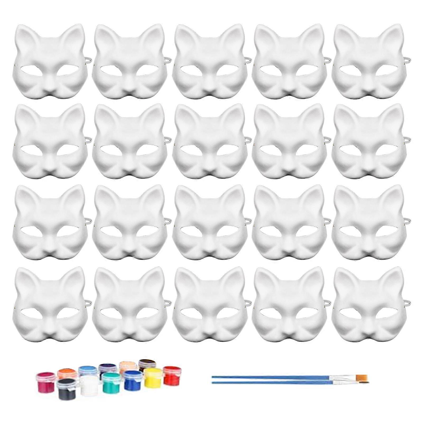 20 Pcs Face Cushion Kit Fox Cat Face Cushion DIY Halloween Masquer Set with Paint And Brush Make-up Party Prop for Dancing Party