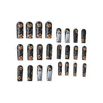 Halloween Black Full Cover Nail Tips Durable & Never Splitting Comfort Fake Nails for Fingernail DIY Decoration