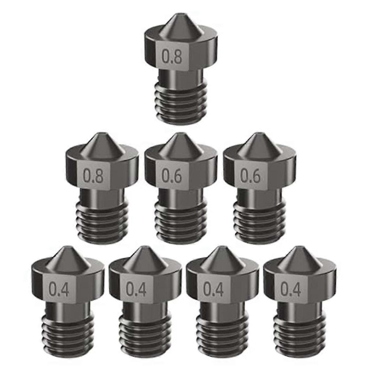 8Pcs Hardened Steel V6 Nozzle Kit, 3D Printer V6 Hotend Extruder Nozzles 0.4Mm 0.6Mm 0.8Mm for I3-Good