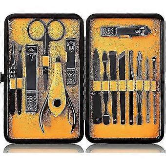 Manicure Set Nail Scissors Set Professional - Stainless Steel Manicure Set 15-pack With Travel Case (black/yellow)