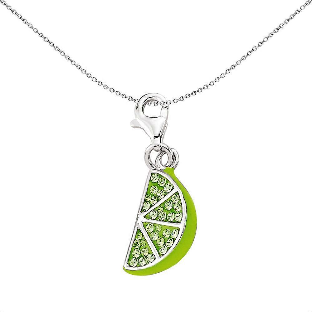 Jewelco London Unisex Sterling Silver Green Crystal Enamel Lemon Lime Slice Lobster Clasp Link Charm