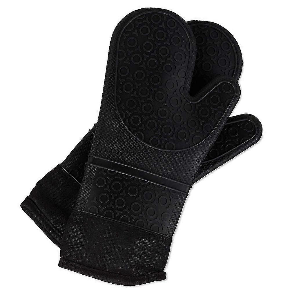 1 Pair Soft Non-slip Oven Gloves,black