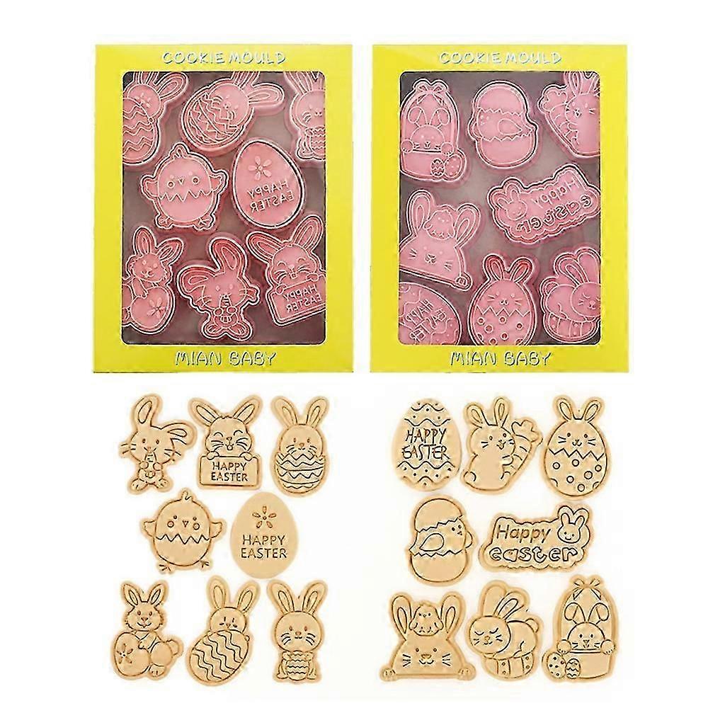 16Pcs/set Rabbit Easter Egg Cookie Cutters Cartoon Pressable Biscuit Mold