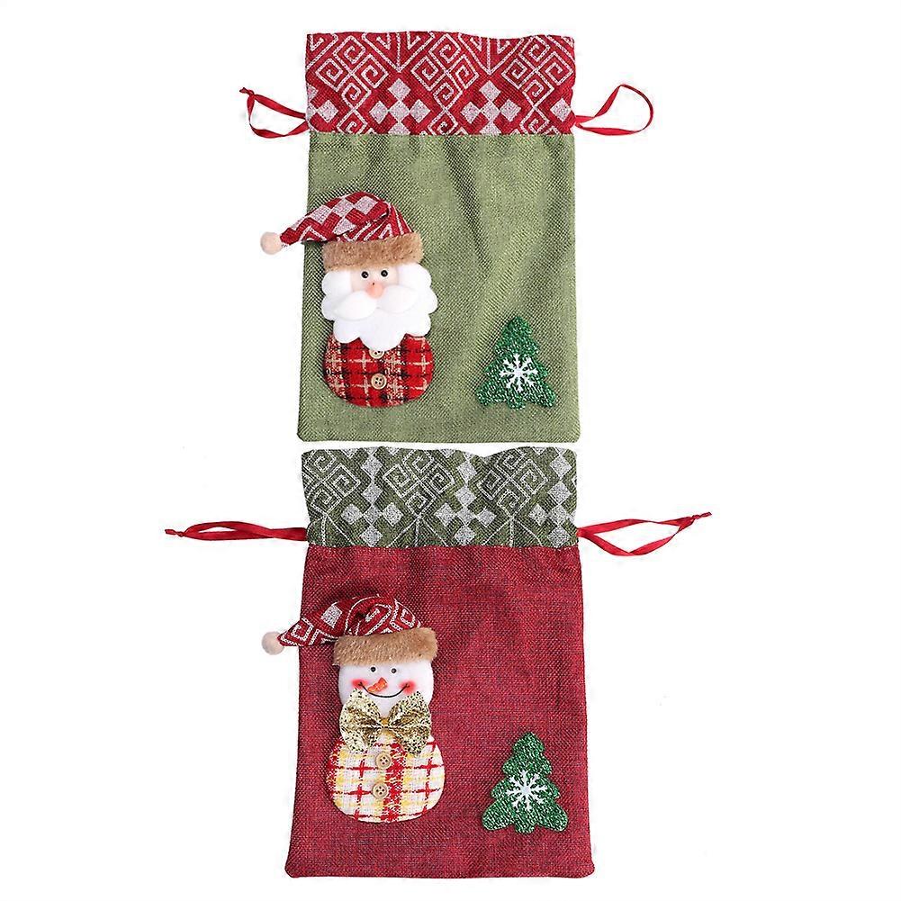 Linen Candy Biscuits Bag 2 Pack Drawstring Pouch Cord Bag Packing Bag For Christmas Gift