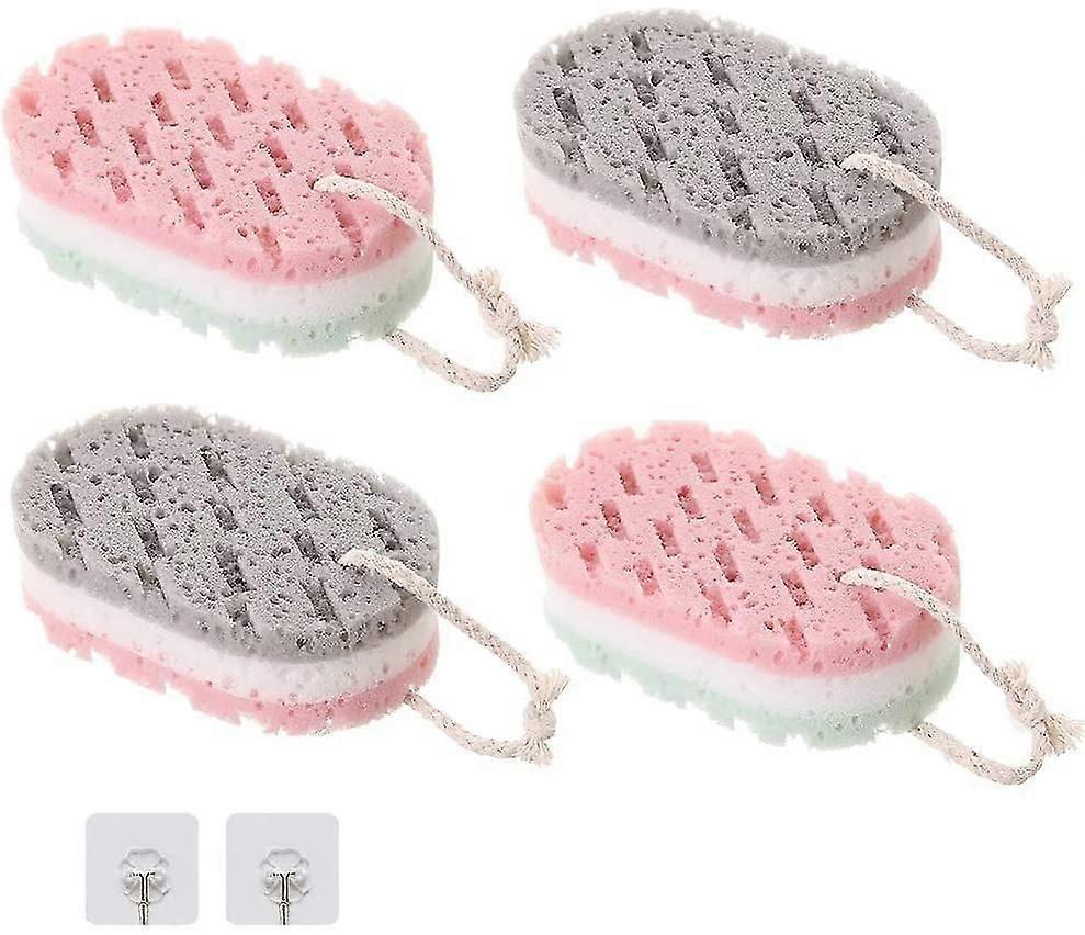 Bath Sponge For Audlt, Soft Bath Massage Sponge With 2 Hooks Body Exfoliator