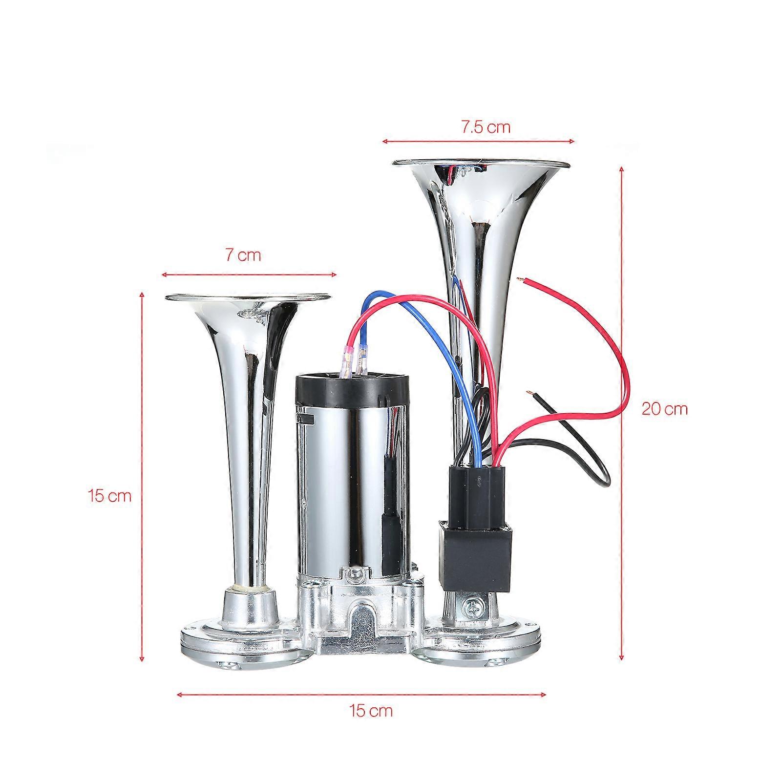 12V Universal Car Air Horn Dual Trumpet Horn with Compressor 130dB Loud Airhorns for Cars Motorcycles Bikes Scooters
