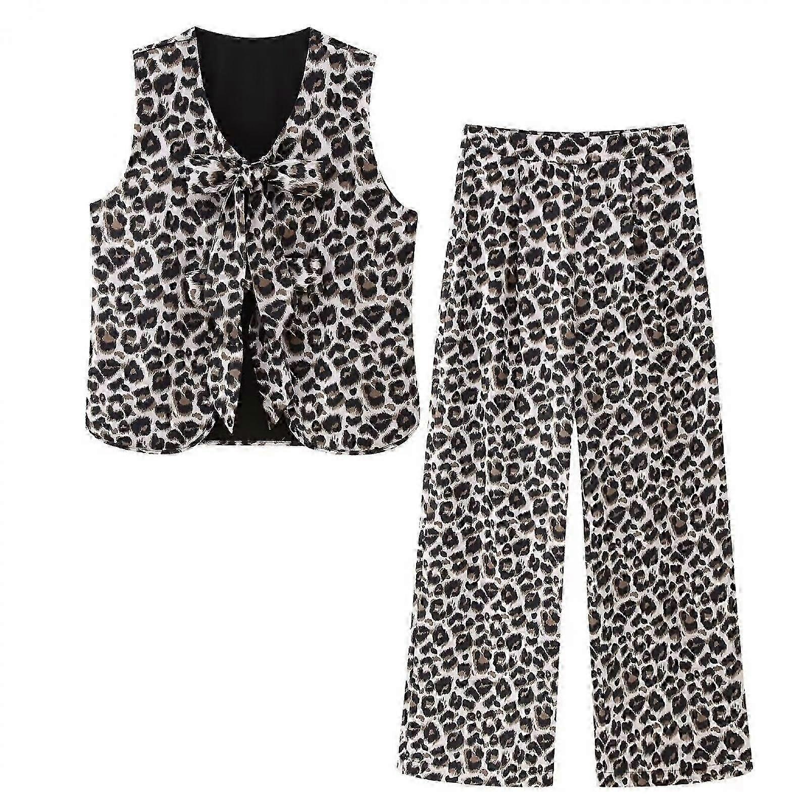 New Leopard Print Bow Vest Vest Pants Women's Leopard Print Pants