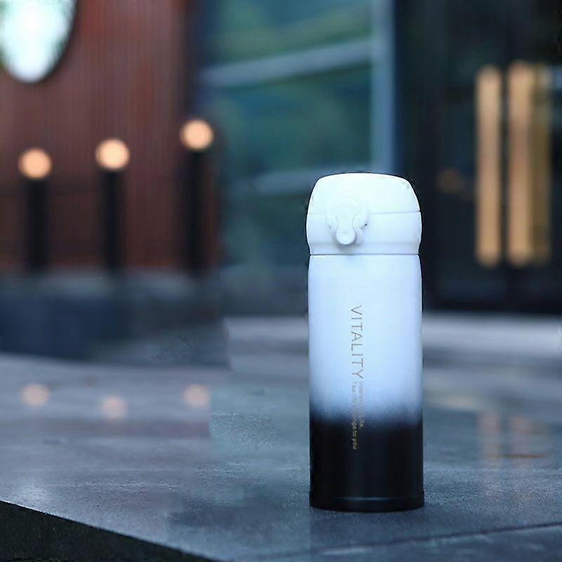 12oz Insulated Stainless Steel Water Bottle with One-handed Opening Lid,For Kids,Women,Men-White Black