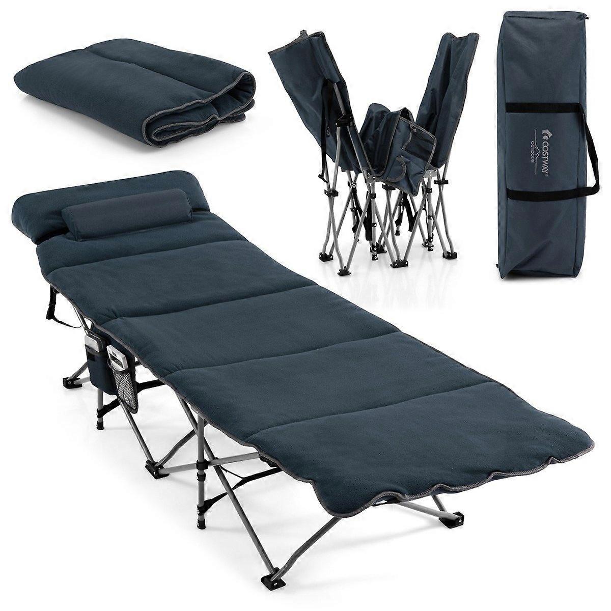 Tent Bed Folding Camping Bed with Mattress 185 cm x 65 cm x 41-53 cm Blue