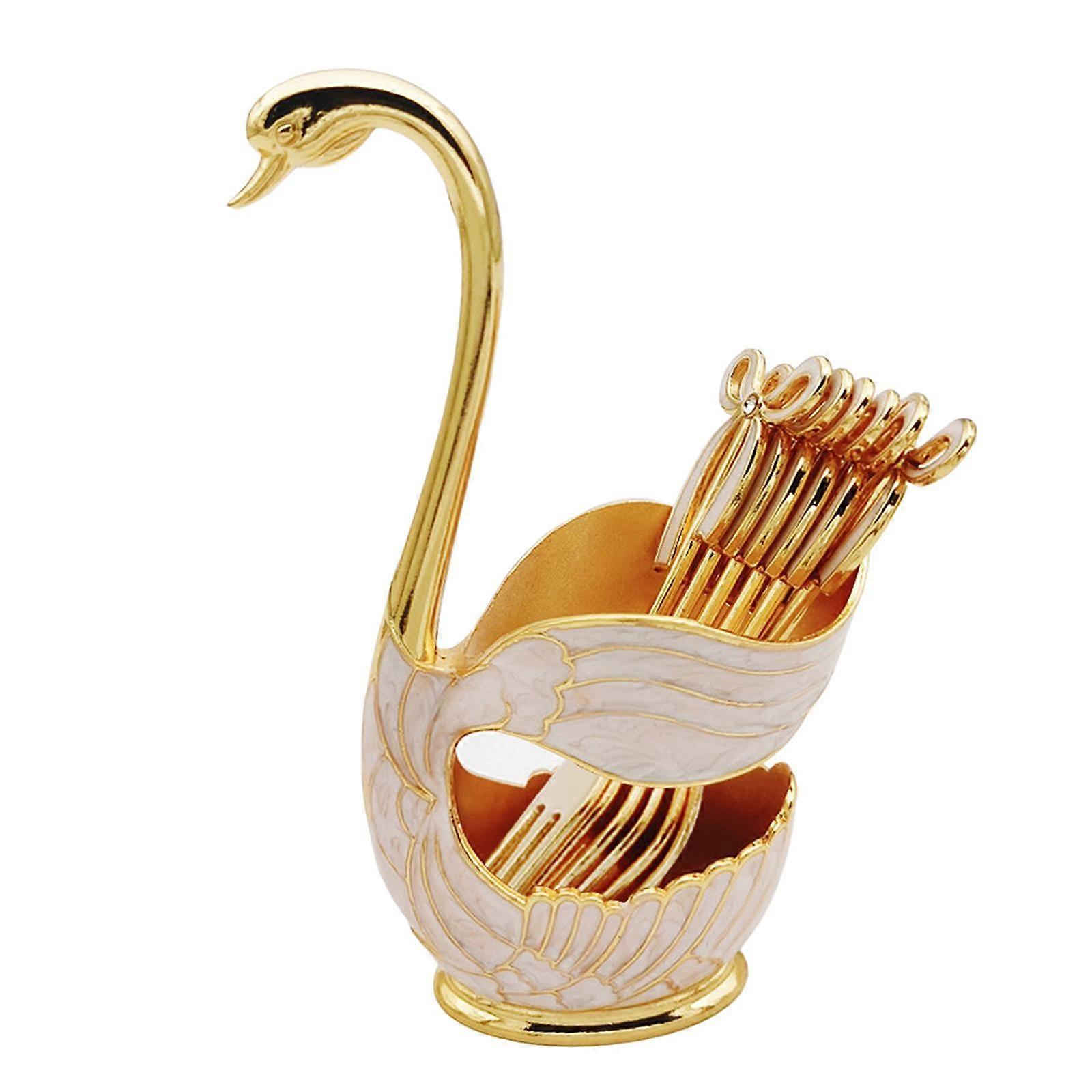 Flatware Set Storage Silverware Coffee Spoons Swan Tableware Black