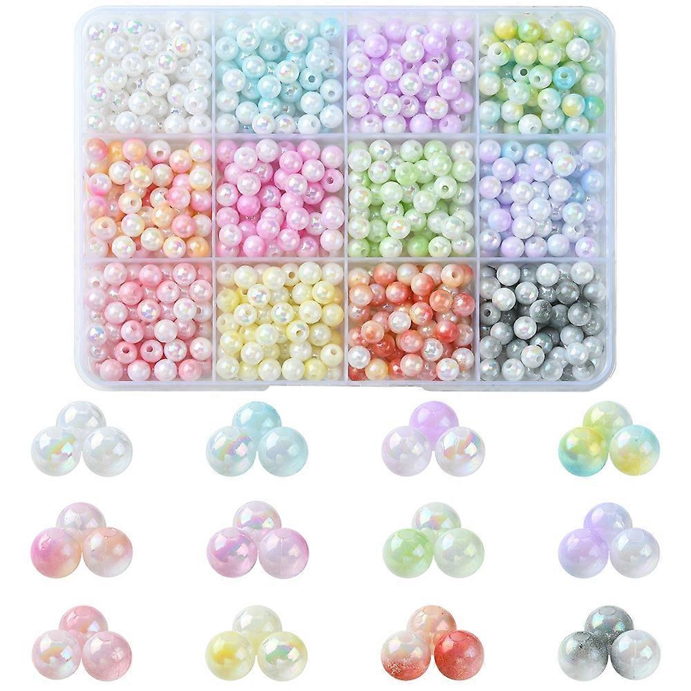12 Colors Opaque Acrylic Beads Gradient Colorful Craft Beads