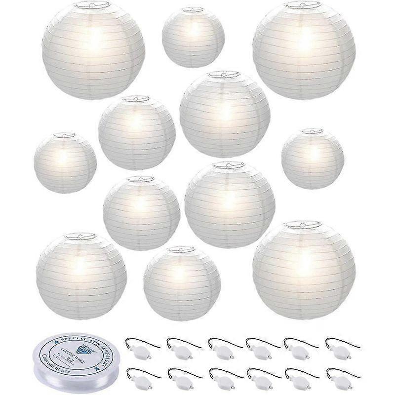 Aisiting 12 Pcs Paper Lanterns, 6" 8" 10" 12" Round Paper Lantern With Led Lantern Lights For Indoor And Outdoor Decoration