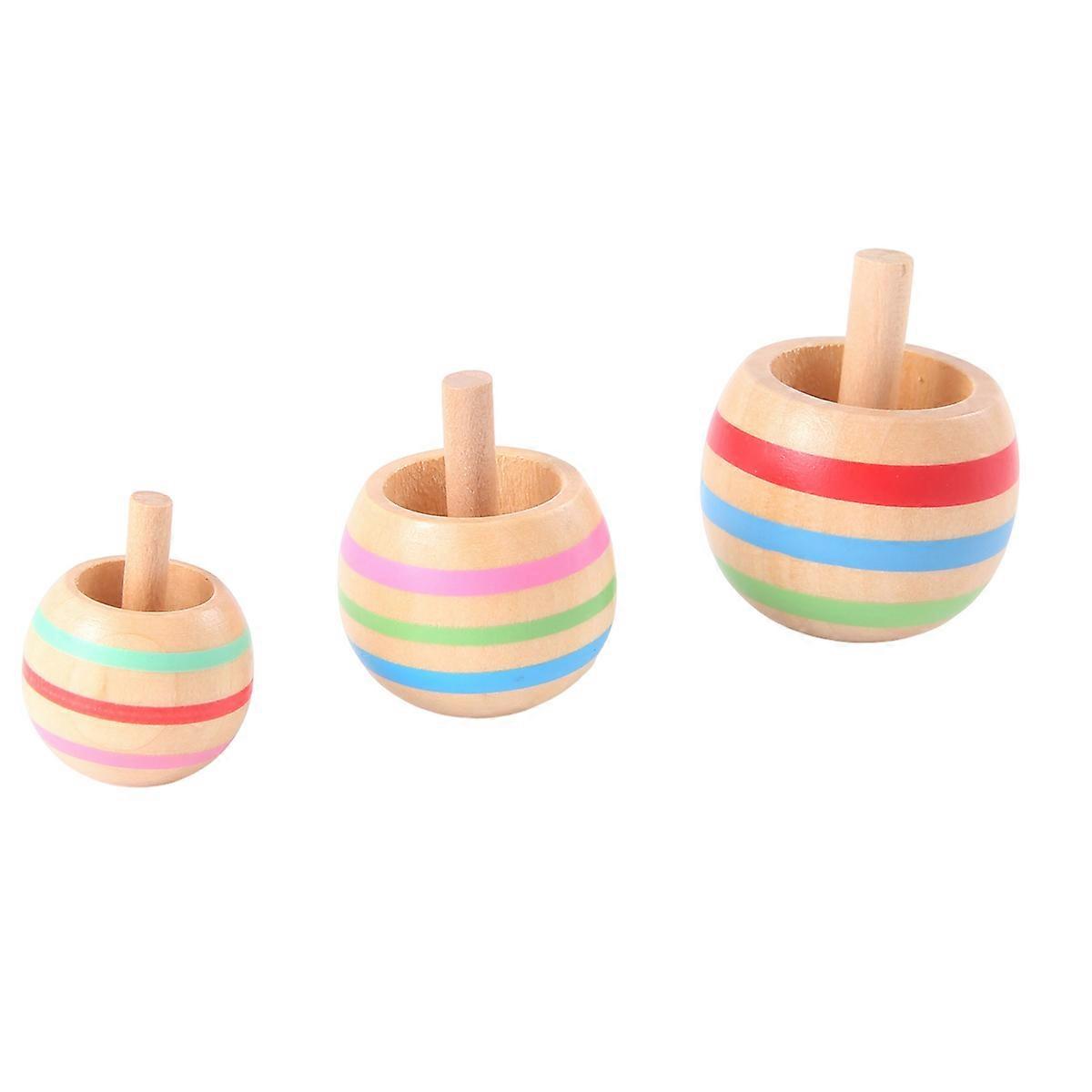 3pcs Wooden Colorful Top Kids Toy 3 Sizes for Children Above 3 Years Old