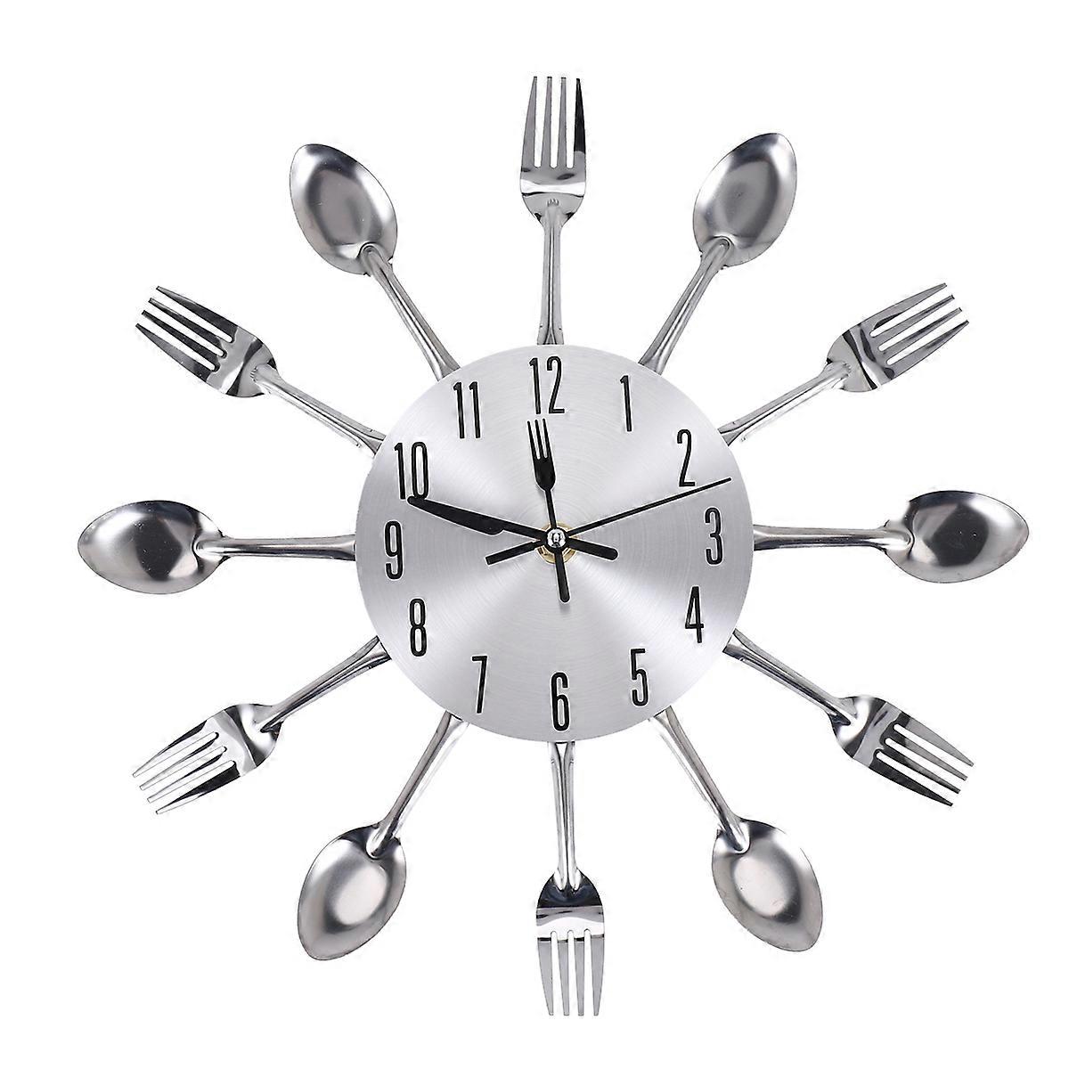 Stainless steel knife and fork spoon kitchen restaurant wall clock
