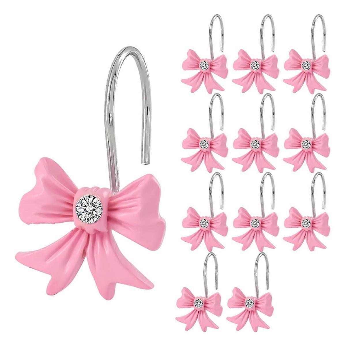 Pink Bow Knot Shower Curtain Hooks 12 PCS Cute Girl Decorative