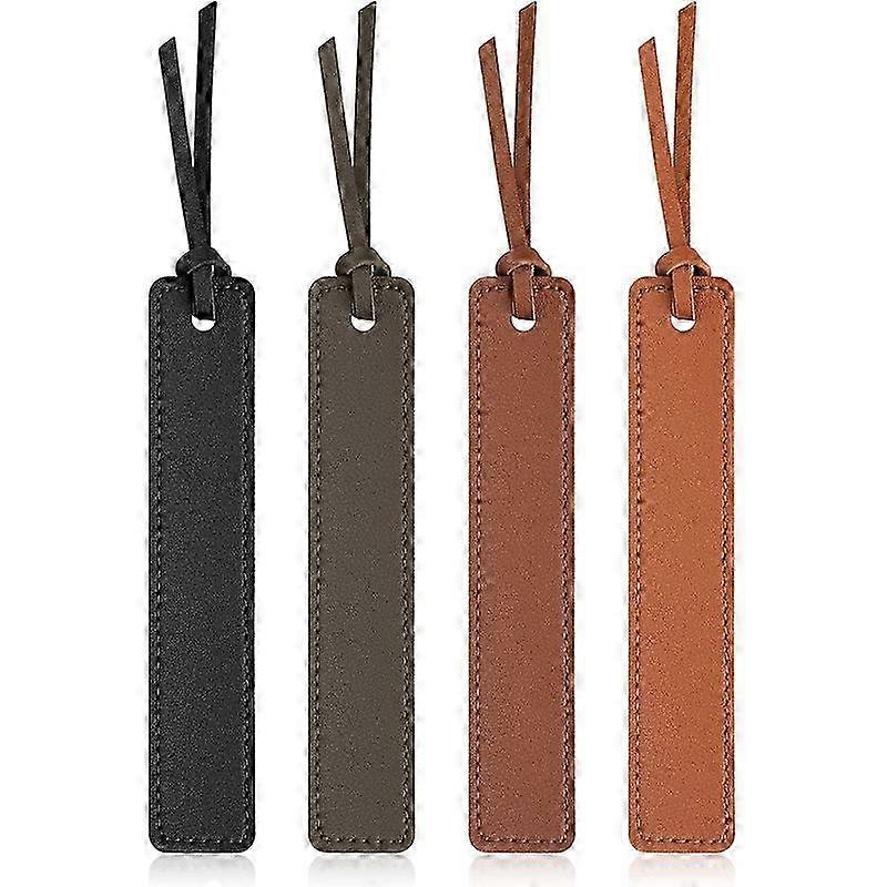 Leather Bookmark Set of 4, Classic Stitched Design, Durable Full Grain Leather Bookmarks in Brown