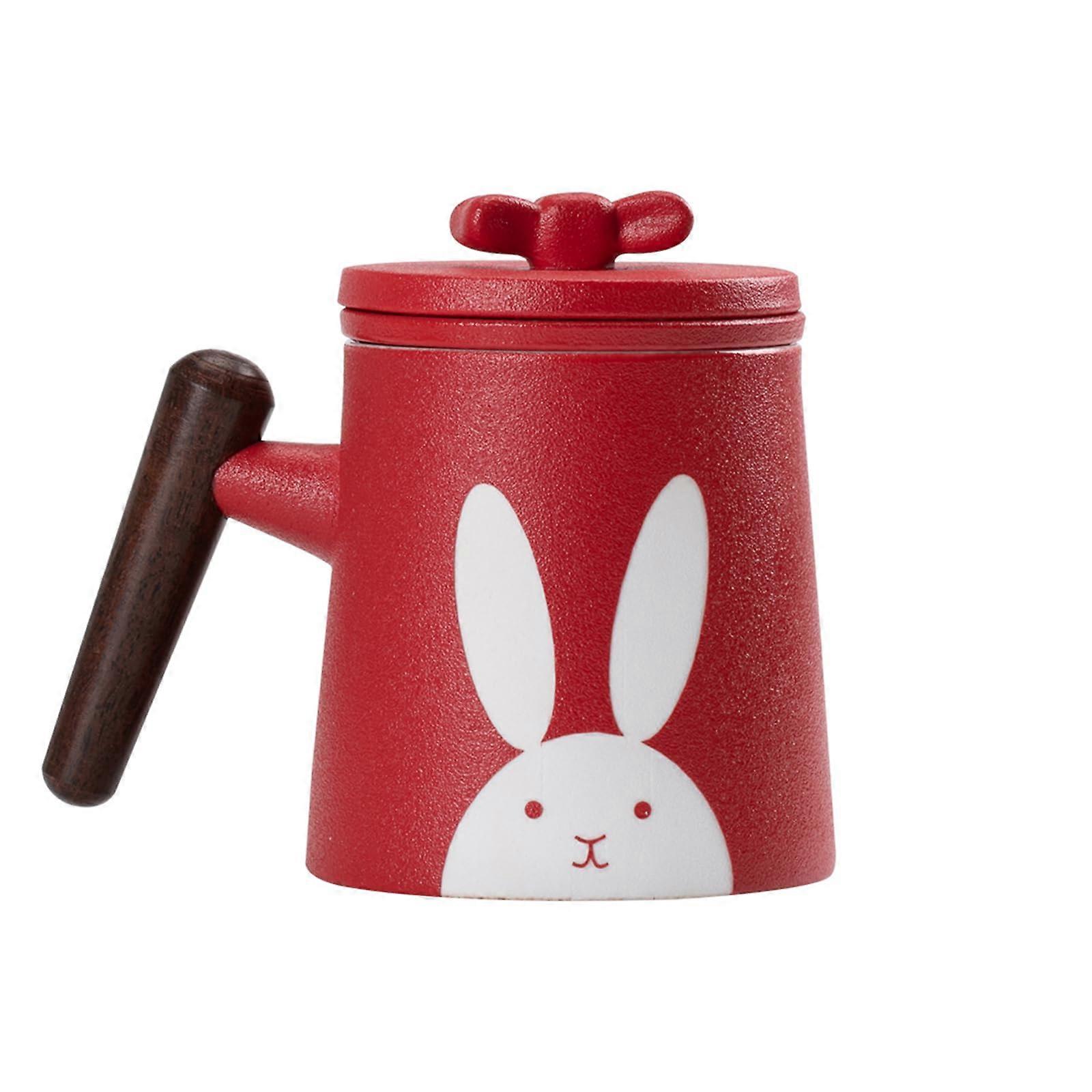 Red White Rabbit Pattern Heat-Resistant Dishwasher Safe Tea Mug for Office 11.5OZ