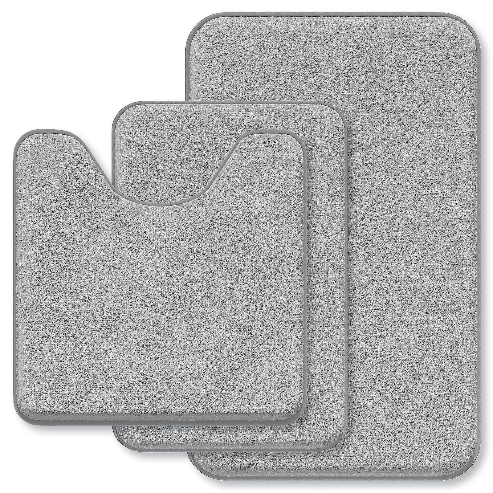 3 Piece Bath Mats Set Soft Absorbent Foam Memory Dry Fast Machine Washable for Bathroom