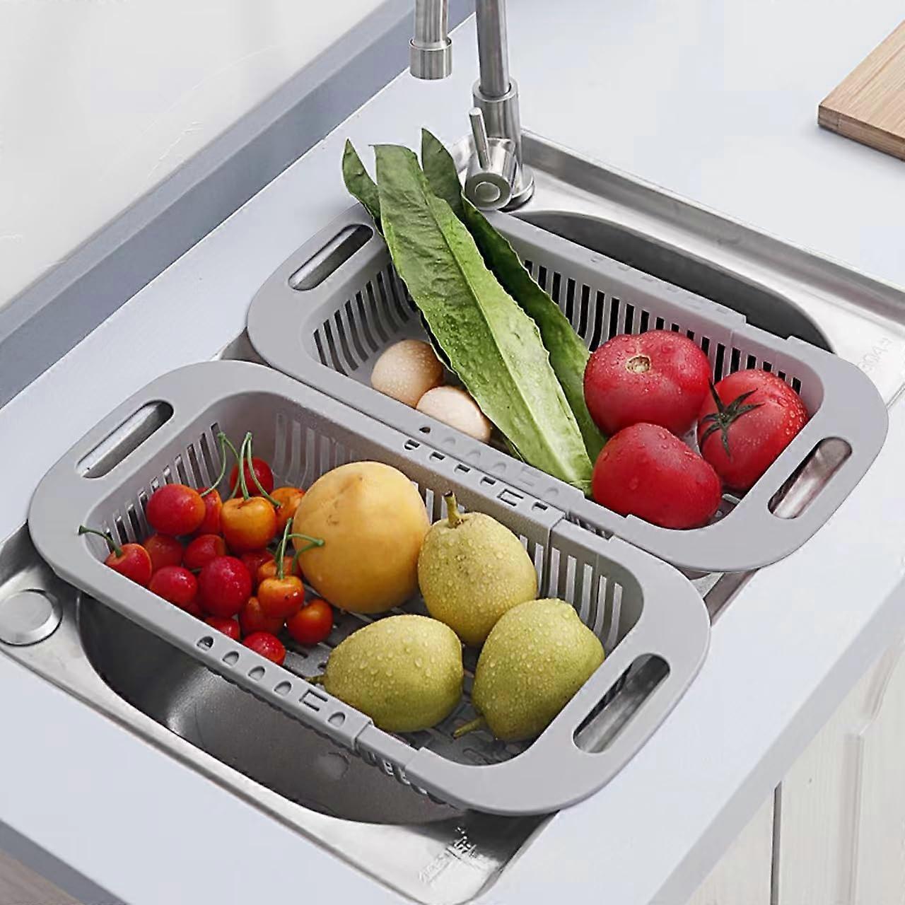 Expandable Over-Sink Strainer - Adjustable Dish Drying Rack, Fruit And Vegetable Wash Basket, Gray, Sink Top Colander