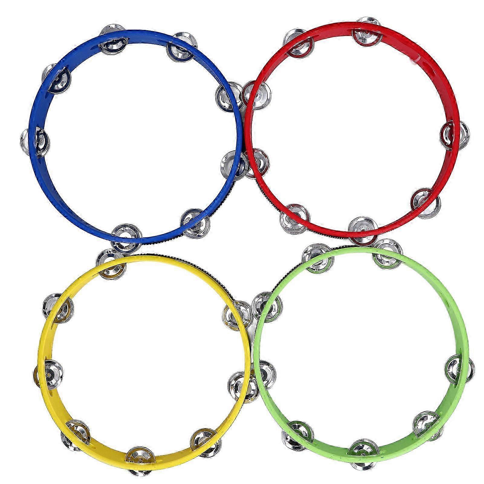 4Pcs Wooden Tambourine Set Metal Jingles Handheld Tambourine Drum for Churches Concerts Percussion Instrument