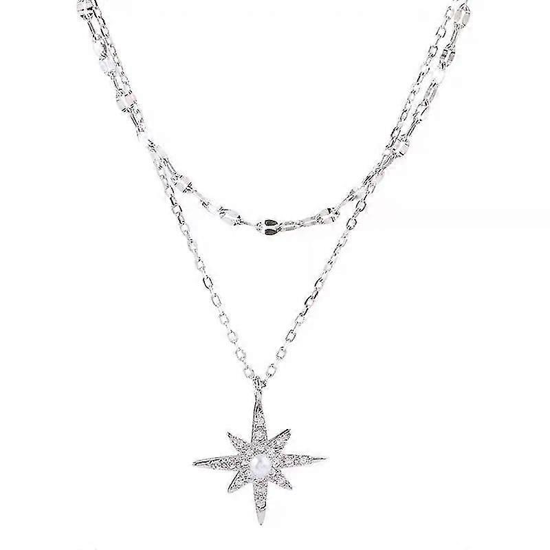 Hexagramme Double Collier Double Couche Double Layer Small Star Light Silver Collier