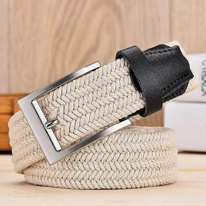 Men Leather Belt For Elastic Rope Wax Canvas Braided Woven Stretch Long Waist Belt 3.5 CM Cowskin Belt Top Tip For Men 95-160 CM