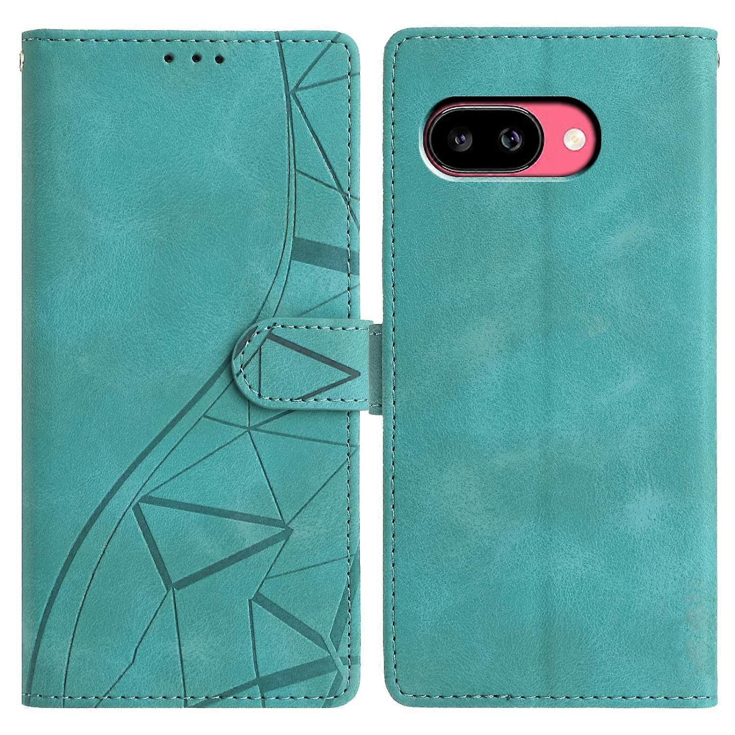 For Google Pixel 9a Case Wallet Stand Imprinted Triangle Pattern Leather Phone Flip Cover