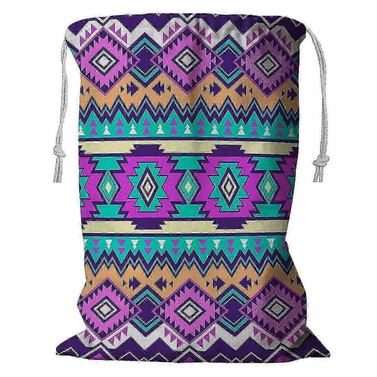 Multicolor Aztec Storage Basket  With Drawstring 60x80 Cm