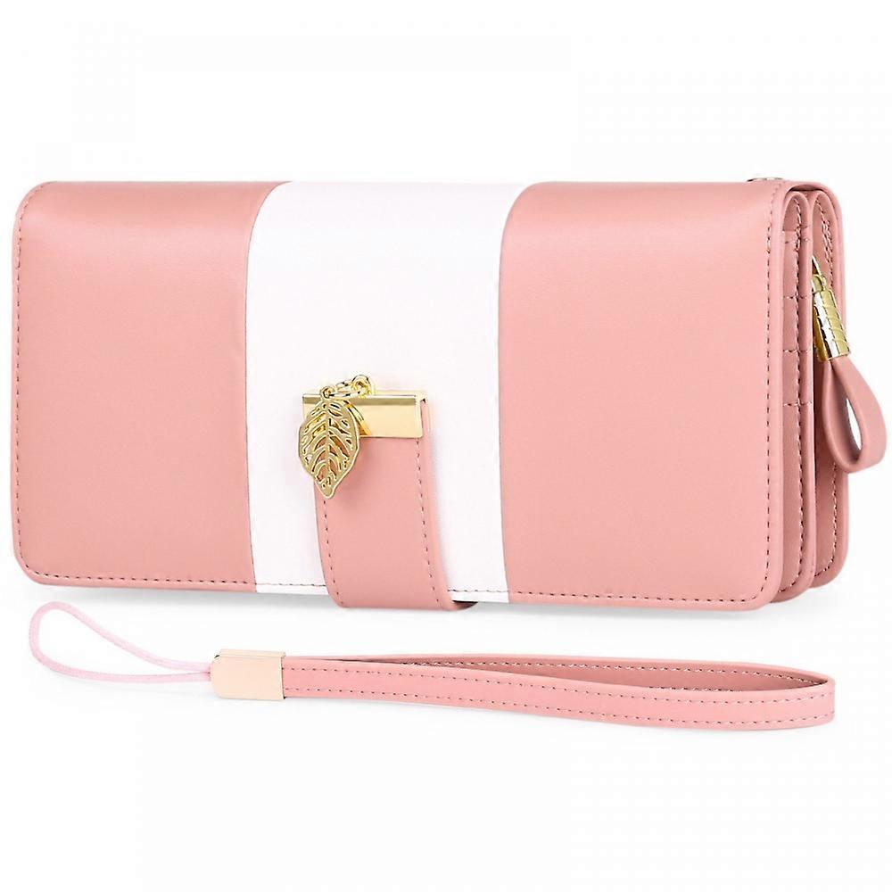 (Pink) Women's wallet in synthetic leather with colorful stripes