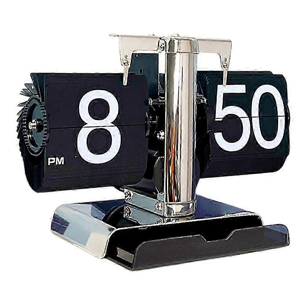 Auto Flip Down Clock with Storage Drawer Vintage Style Balance Mechanical Desk Clock for Living Room