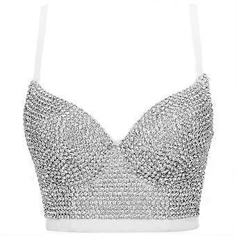 Frauen Glitzer für Strass Push Up BH Bustier Bügel Leibchen Sexy Punk Co Weiß 38