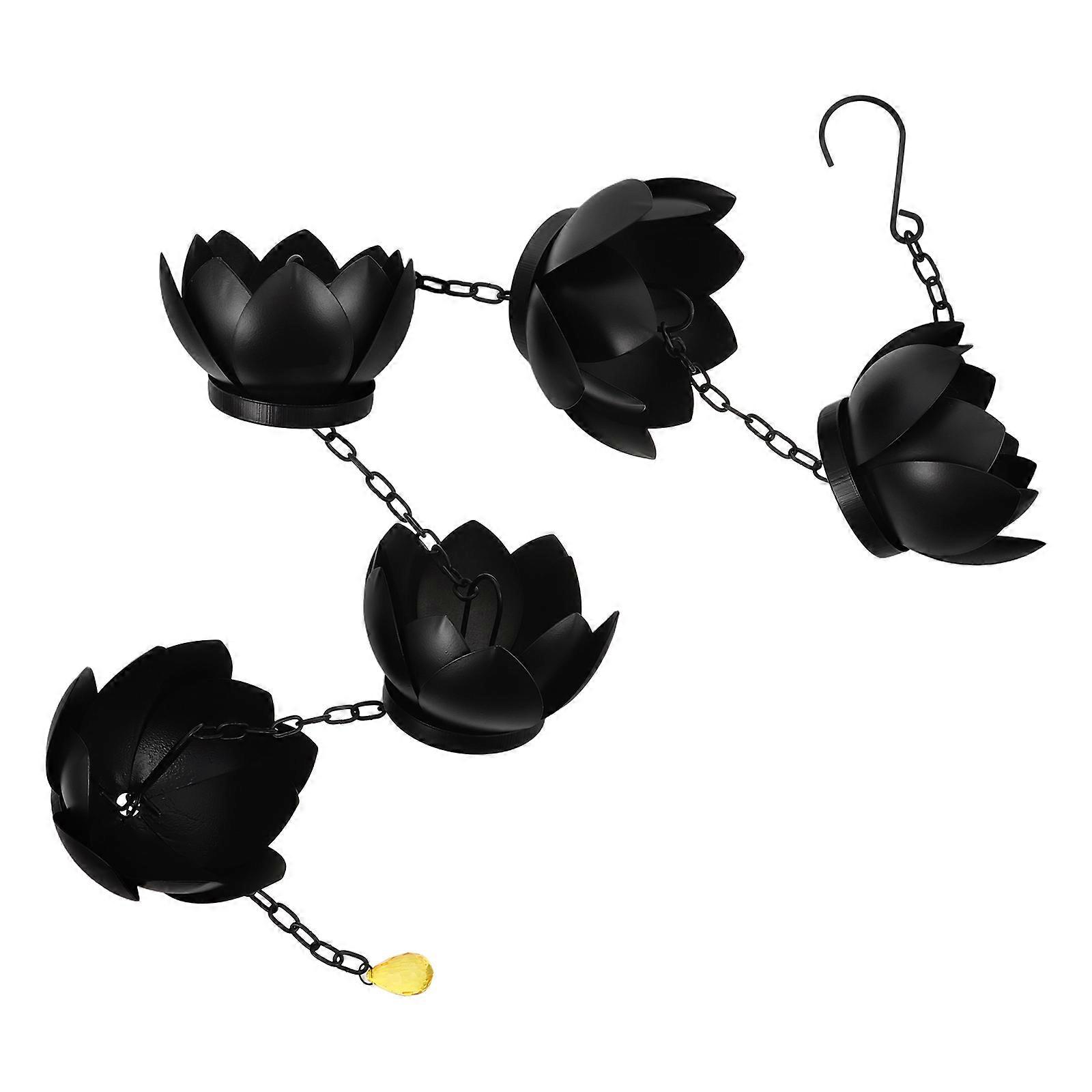 Garden Metal Chains Lotus Rain Chain For Outside Downspout Decoration Black 1Set