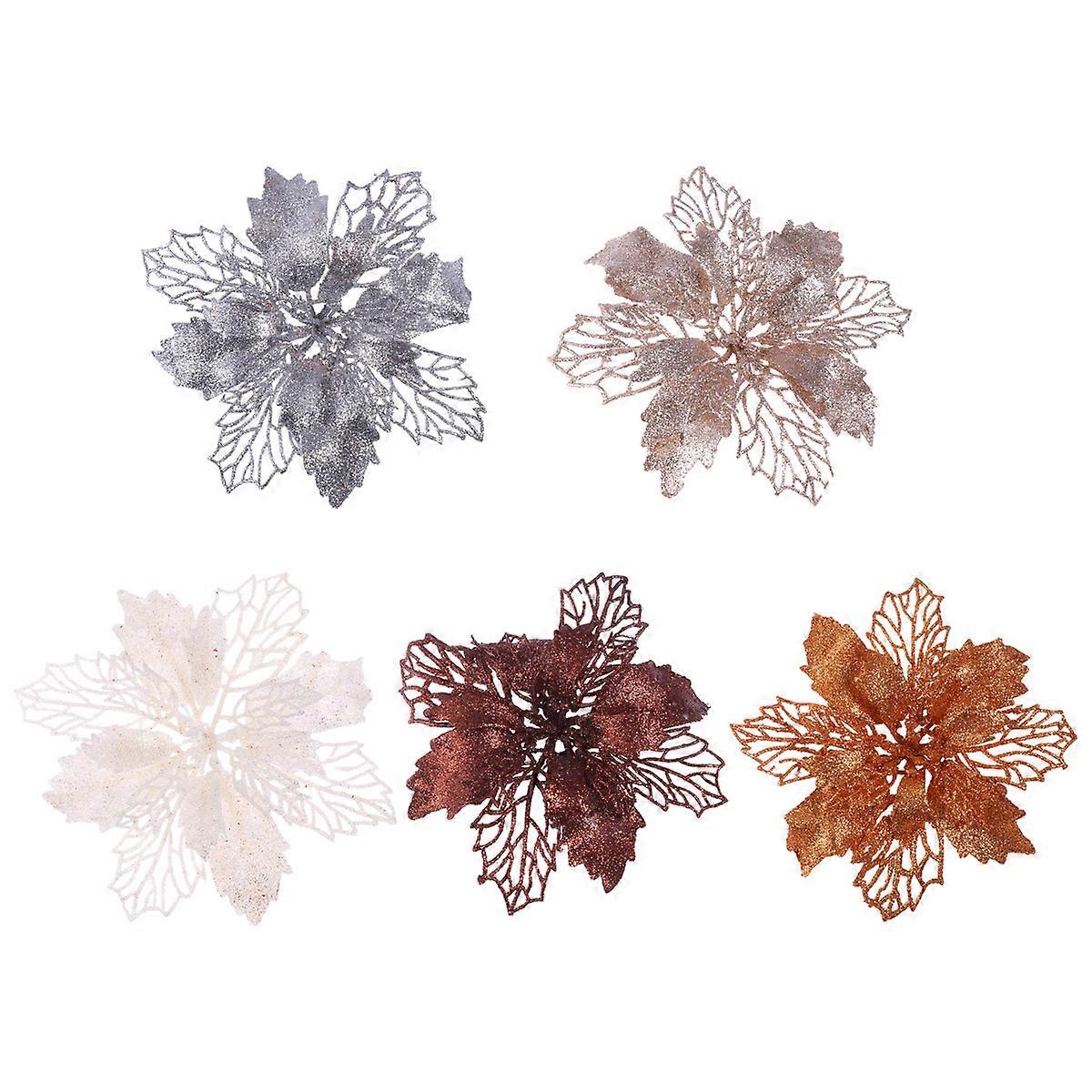 Blomsterdekorasjoner Glitter Simulere Blomsterpynt Jul Hvit 5 stk