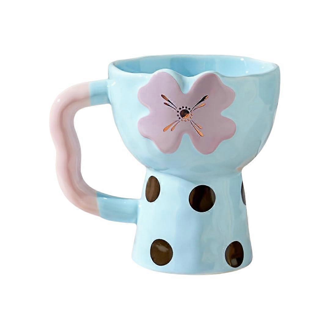 Cappuccino cups 350 ml ceramic ice cream bowl with high foot and handle blue