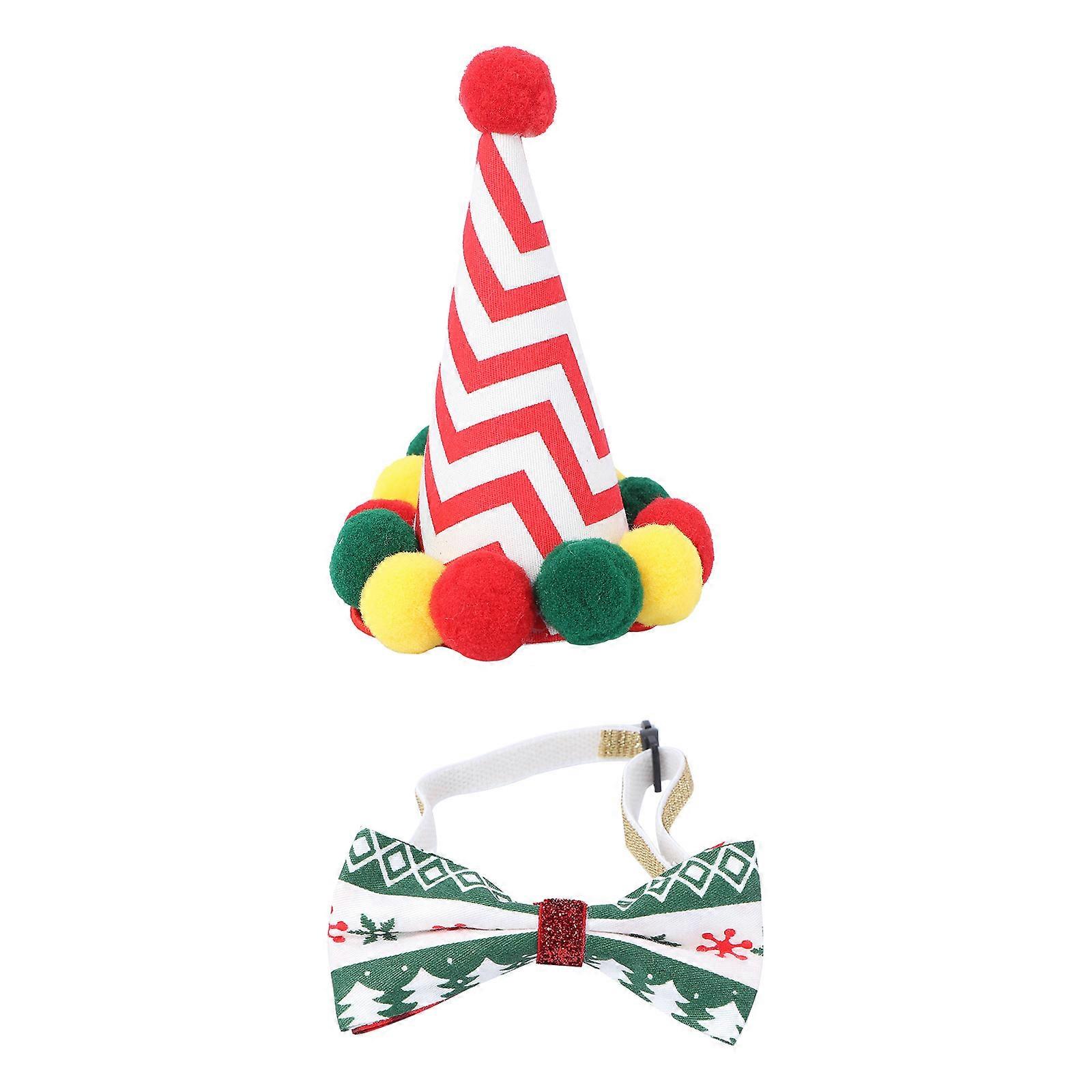 Dog Accessories Pet Hat with Bow Tie Christmas Cat Decorations Snowflake Style 1Set