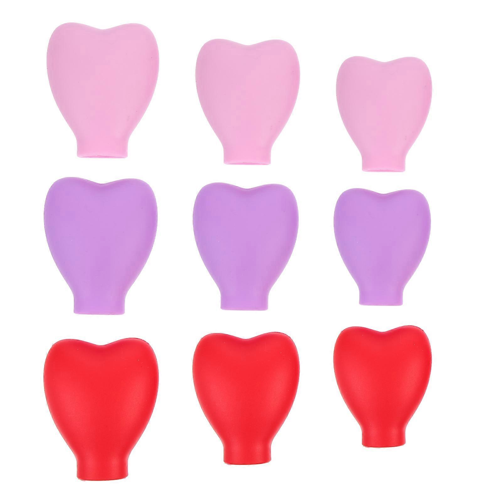 Travel Use Makeup Brush Caps Red Square Shape Protective Cover 9Pcs
