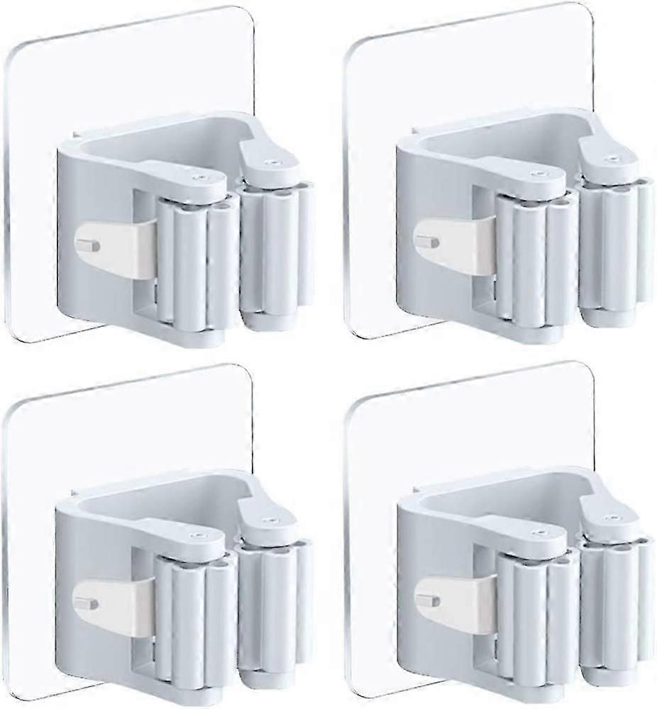 حامل مكنسة 4 قطع ، حامل ممسحة رف ذاتي اللصق ، بدون حفر ، حامل مثبت على الحائط للمطبخ ، الحمام ، المرآب ، تنظيم رف تخزين الحديقة