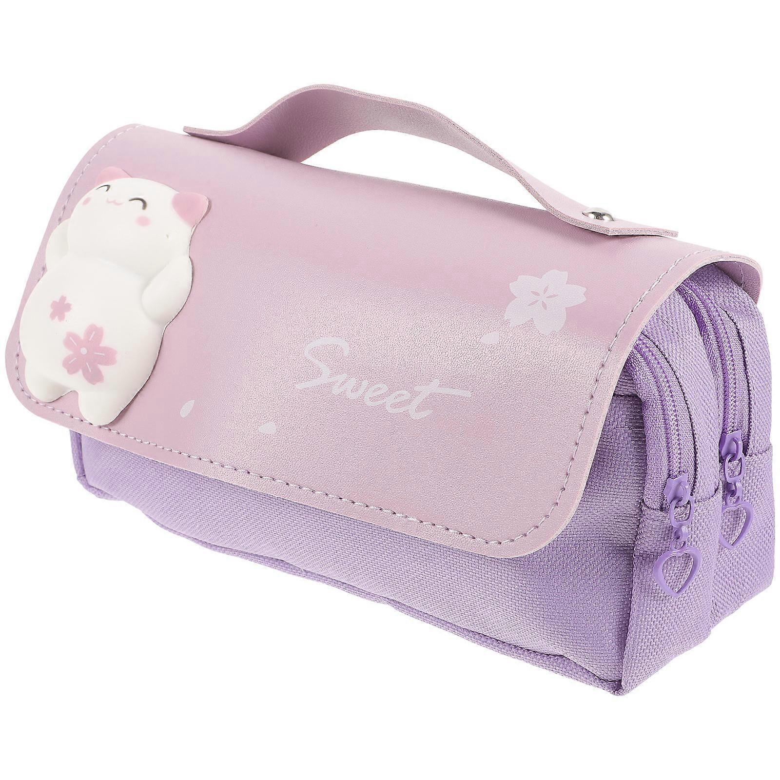 Cute Kawaii Pencil Case with Zipper, Durable Canvas Design, Multi Use Portable Pen Bag for School, Office, and Daily Use