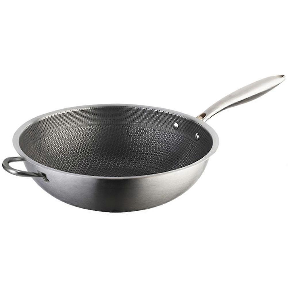 Pan Stainless Steel Wok Honeycomb Structure Frying Pan Double Handles Chinese Wok Kitchenware 1Set