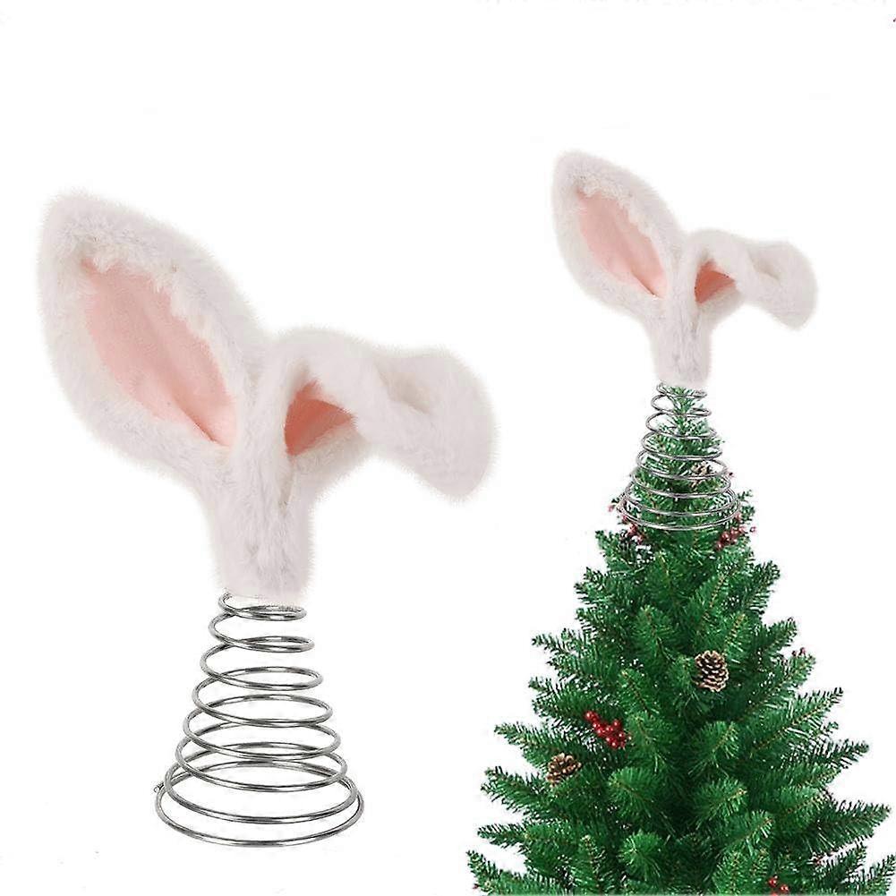 Easter Tree Topper Rabbit Ears 10.2 Inch Plush Decoration with Metal Base for Spring Bunny Holiday Home Party Use