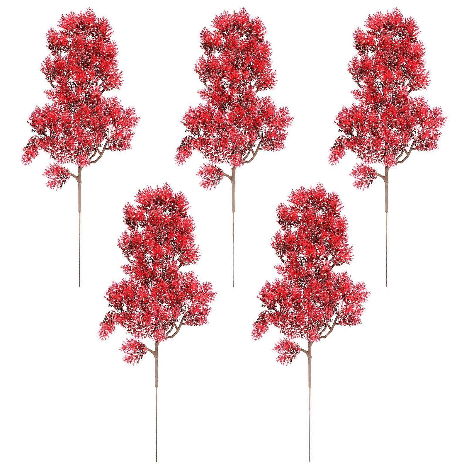 Decor Plants Small Plastic Pine Branches Flower Arrangement Realistic Simulation 18.00X2.00X33.50CM 5Pack