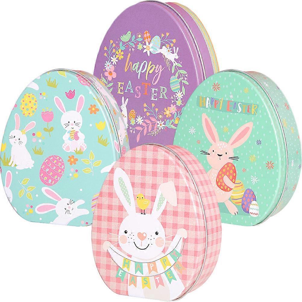 Bunny Shaped Candy Tins Easter Eggs Shaped Candy Boxes Rabbit Pattern For Easter Party Storage 4Pcs