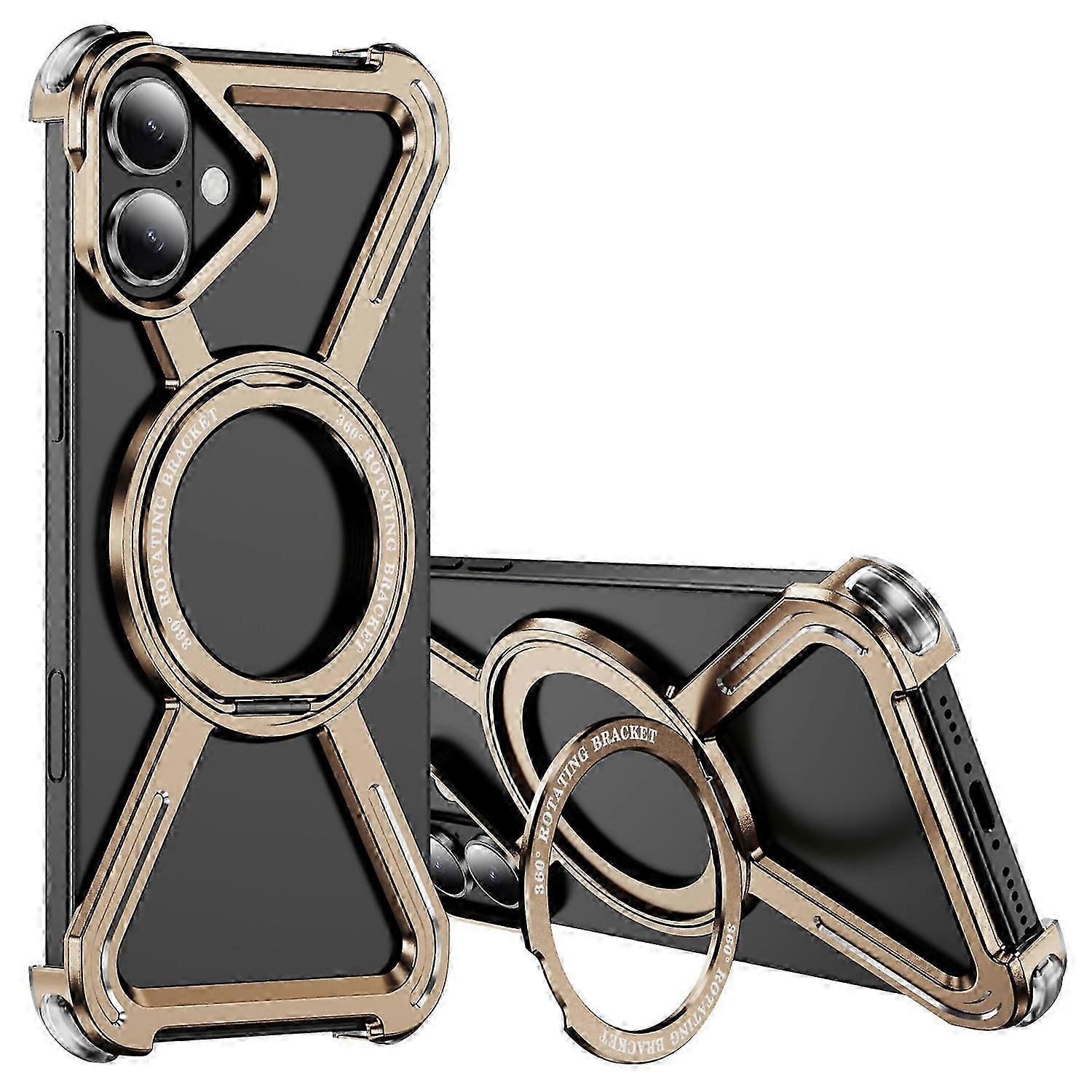Magnetic Case with Kickstand for a certain brand 16 Plus, Titanium Alloy Bumper Phone Cover in Silver Color