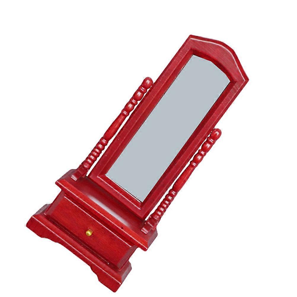 Vintage Red Dressing Mirror with Drawer Mini Furniture for Dollhouse Decoration Made of Synthetic