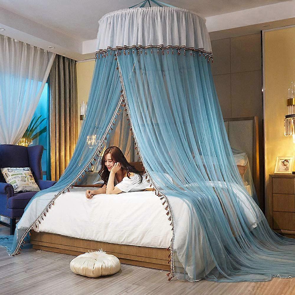Lace Mosquito Net Double Layer Encryption Mesh Design Princess AntiMosquito Tent Mesh Dome Curtain Home Travel (Blue 2.0 m) Blue 2.0M