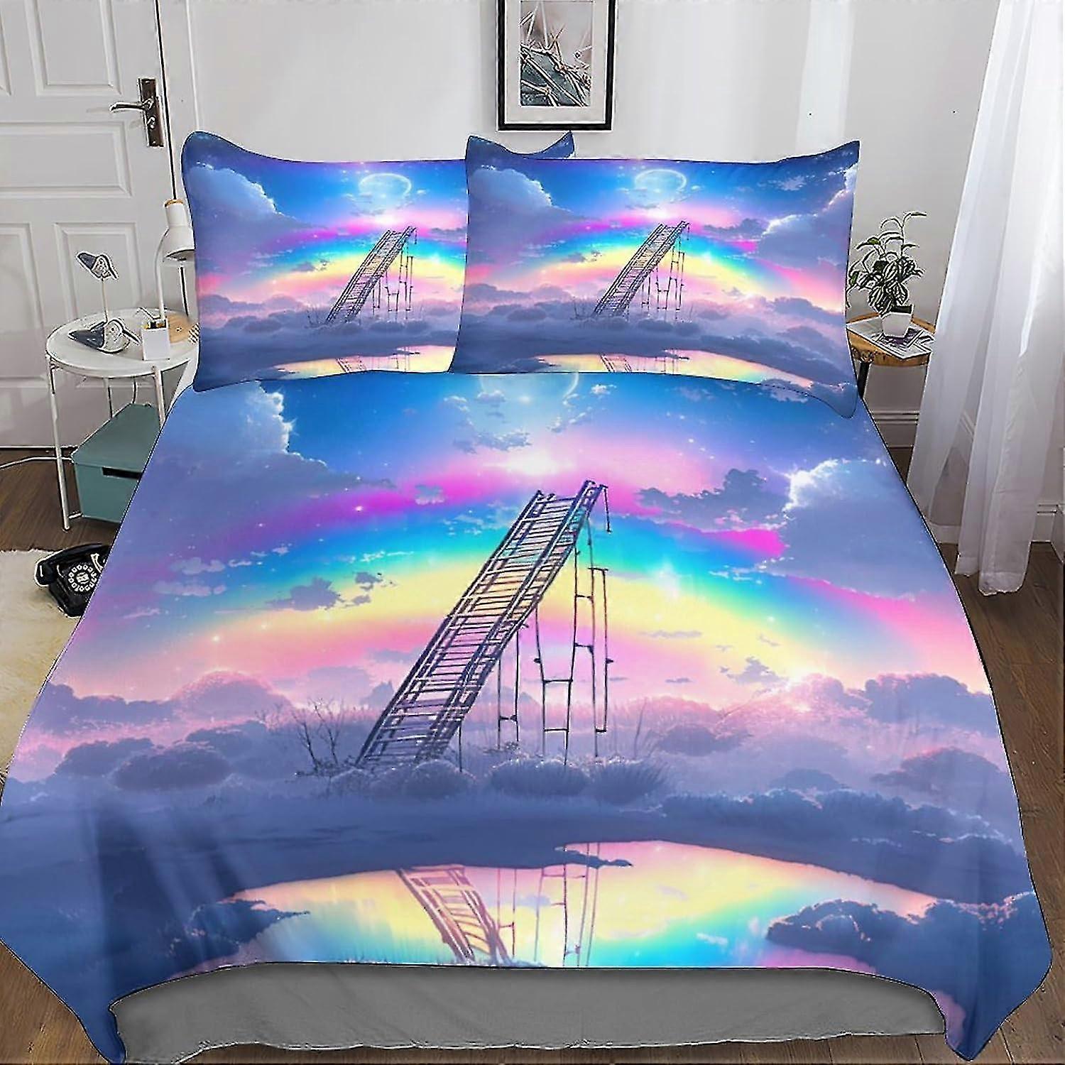 Colorful Stairs Duvet Cover Set Bedding Set 3D Microfiber Polyester Comforter Cover with Pillow Shams, 3 Piece Set, Zipper Quilt Cover