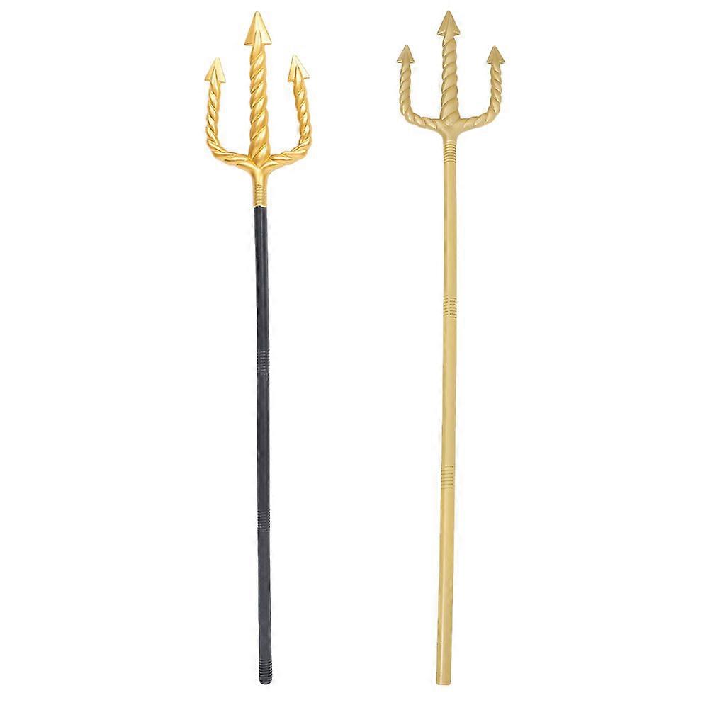 Plastic Trident Halloween Costume Masquerade Photography Prop Performance Prop Gold 2Pcs