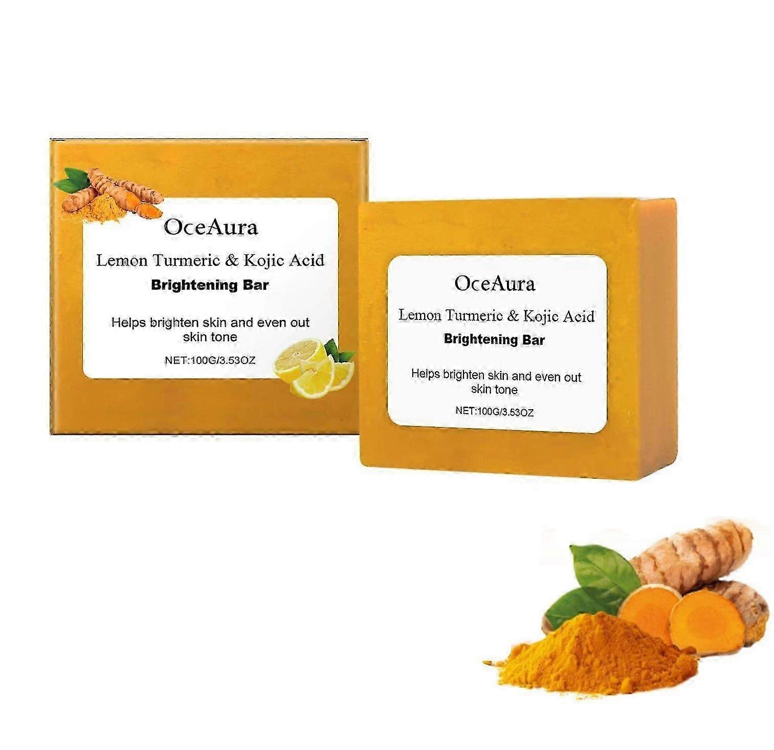 Lemon Turmeric Kojic Acid Soap Bar for Face & Body, Hydrating & Moisturizing, Natural Handmade Soap Bar for Brightening & Gentle Cleansing, Even Skin